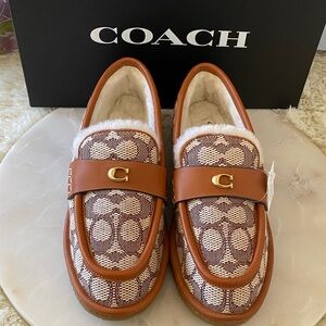 NWT COACH Women's Forest Cozy Shearling Moc Slippers